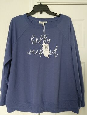 Workshop Republic Clothing 'Hello Weekend' Pullover Sweatshirt  Slate Blue Sz 1X